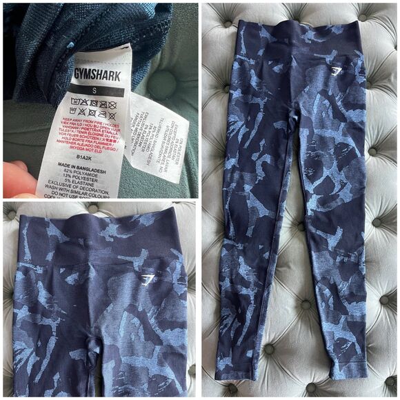 Gymshark Camo Leggings Blue Small - Picture 1 of 7